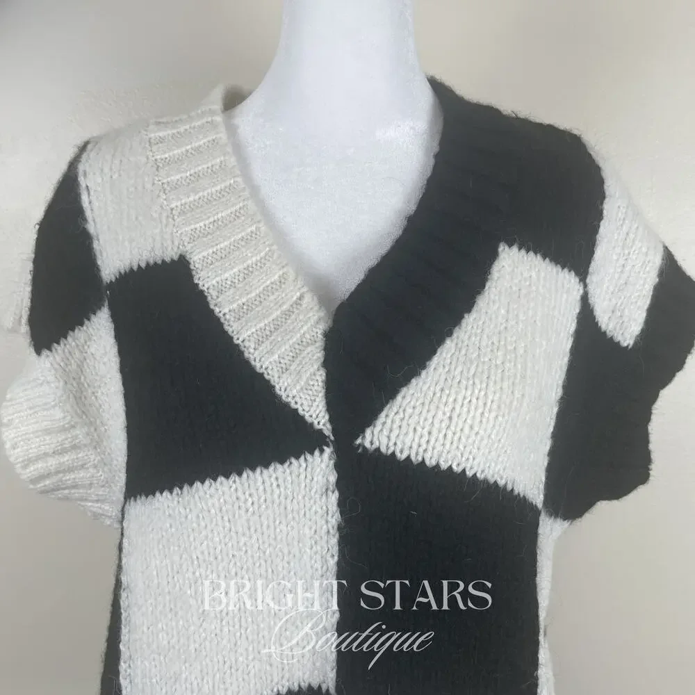 Rare Checkerboard Sweater Vest ASO Wednesday Addams Black White Cosplay
